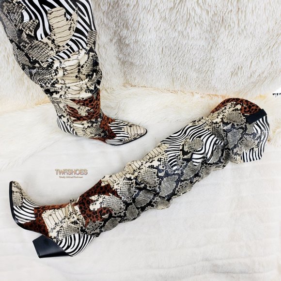 Thigh high Western slouch cowboy boots Animal - Picture 3 of 16
